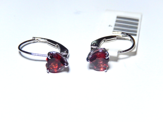 *NEW* 10k White Gold 5mm Heart Genuine Garnet Lever-back Earrings