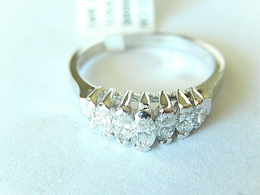 *VINTAGE* 14K White Gold .50CT Marquise Natural 7 Diamond Wedding Ring Sz 6.5