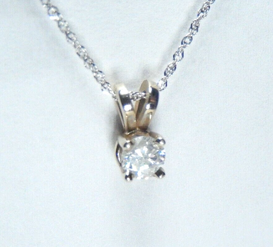 1/5 Ct Round Cut Natural Diamond 14k White Gold Solitaire Pendant 18" Necklace