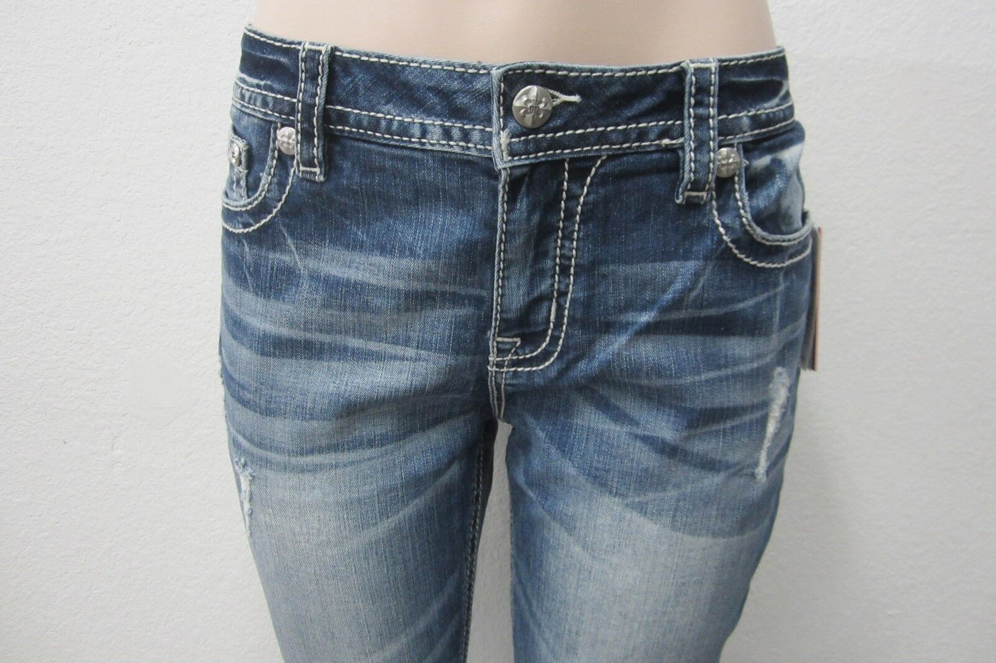 NWT Miss Me Jeans  Embellished Angel Wings Skinny Medium Blue M3195S Sz 26 x 30