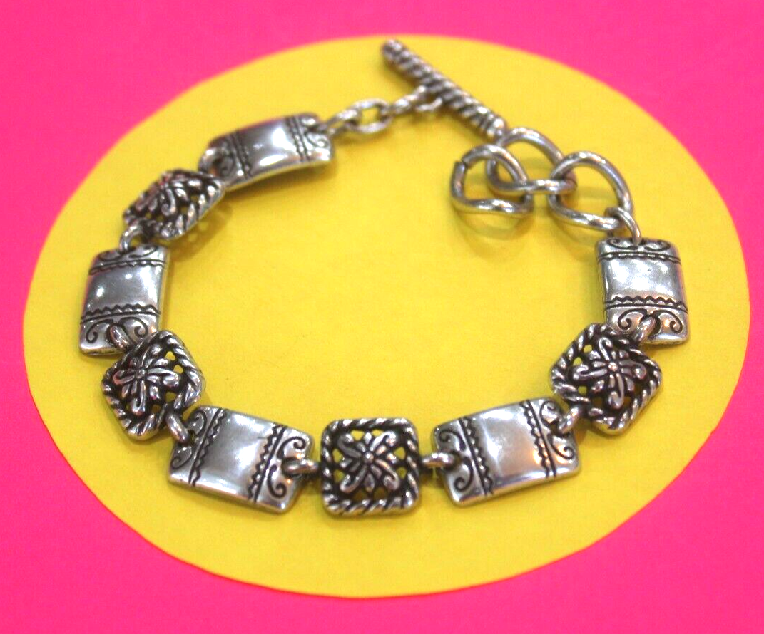 *RETIRED* BRIGHTON Silver Plated Square Rectangle 9 Link Toggle Bracelet