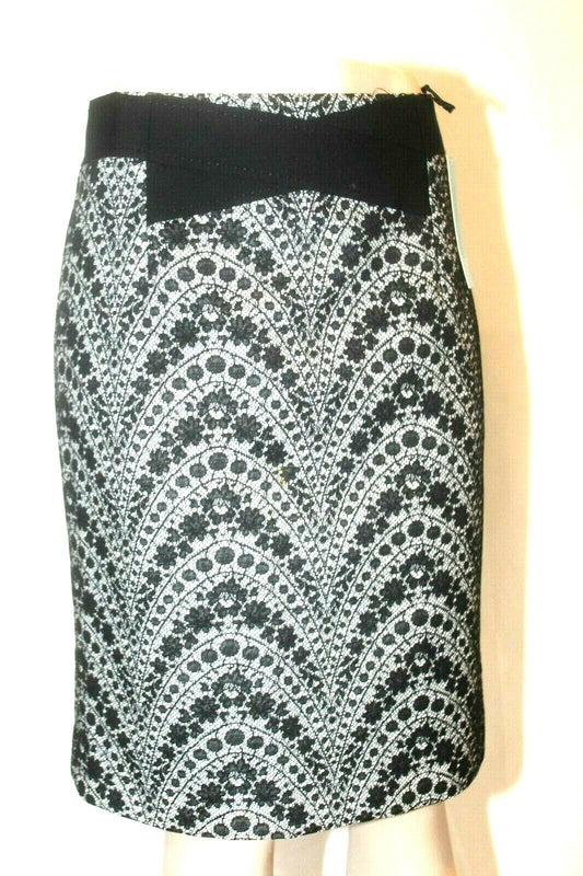 *NWT* $119. ANTONIO MELANI Black White Lace Layered Lined Pencil Skirt Sz 10