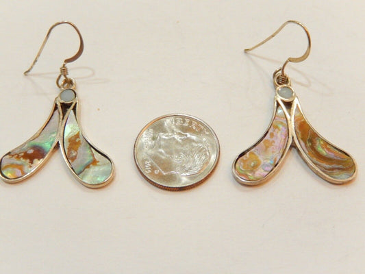 *VINTAGE* TAXCO  Sterling Silver Abalone Earrings Mexico 1 1/8" x 1"