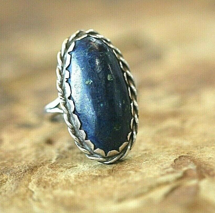 *VINTAGE* STUNNING NAVAJO DENIM LAPIS STERLING SILVER NATIVE AMERICAN RING Sz9.5