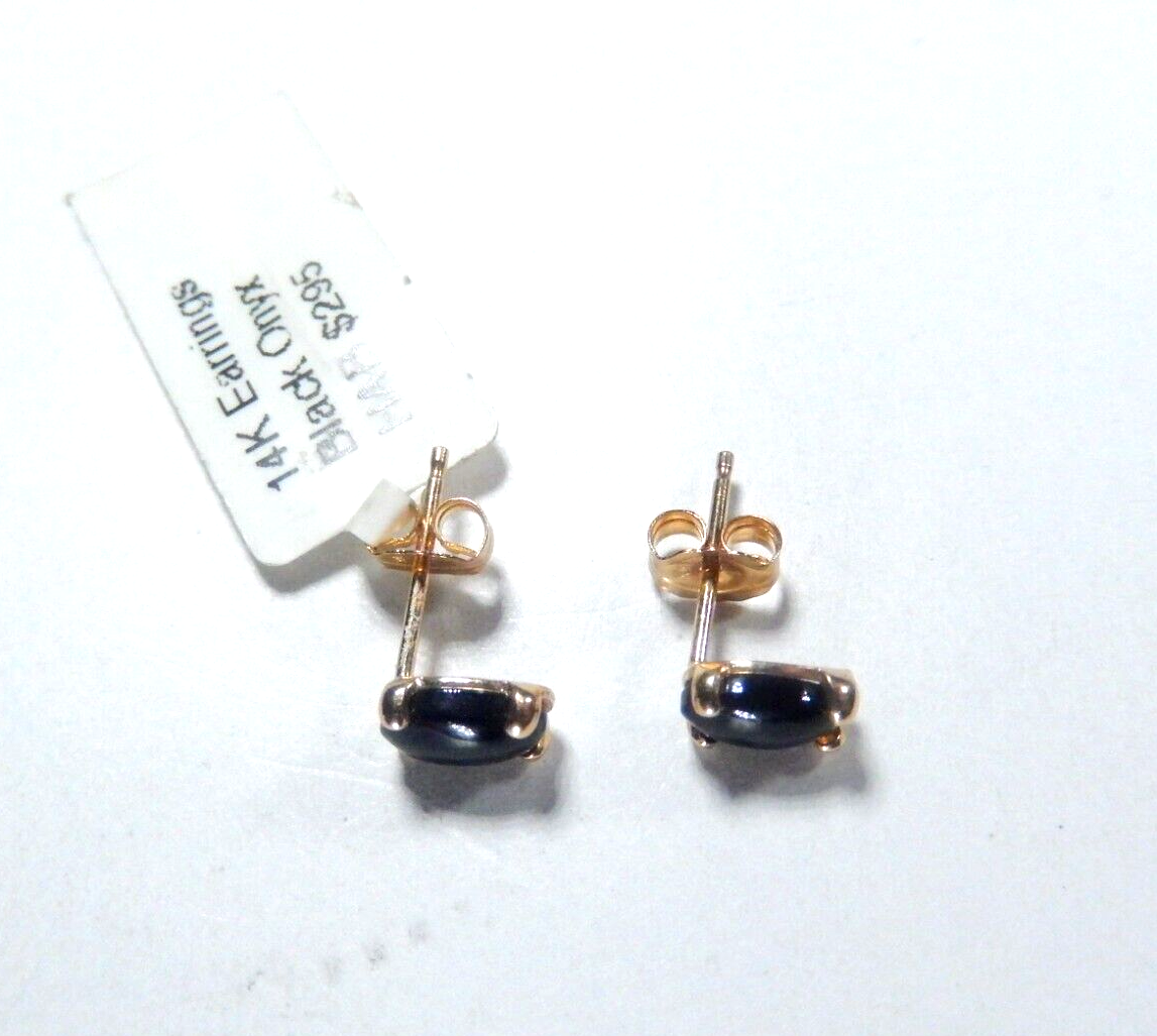 14K Yellow Gold 6mm x 4.5mm Oval Black Onyx Stud Earrings