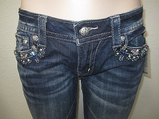 NWT Miss Me JP7250AK Crystal Turq/Blue Bling Crop Skinny Jeans Size W26 X L27