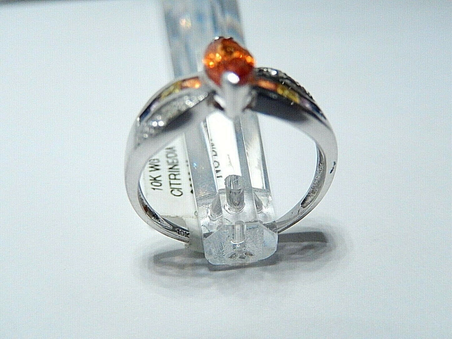 VINTAGE* 10K WHITE GOLD .50CT MADEIRA CITRINE & GEMSTONE WOMENS RING BAND Sz 7.5