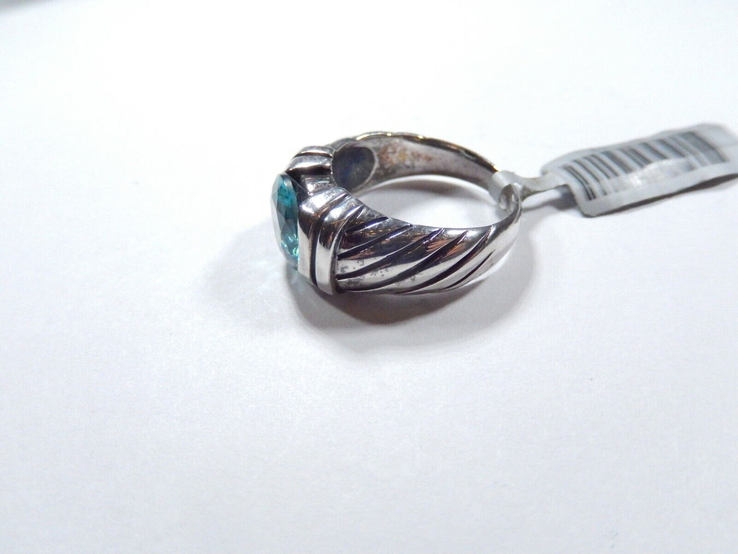 3.0 CT Sterling Silver London Blue Topaz Swirled Ribbed Band Statement Ring Sz 7