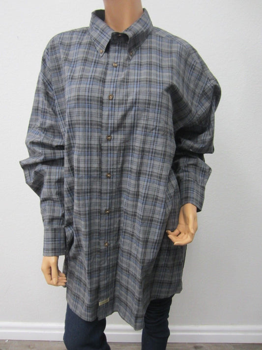 MINT Nautica Men's Medium Blue Plaid Heather Poplin Long Sleeve Shirt Size 2X