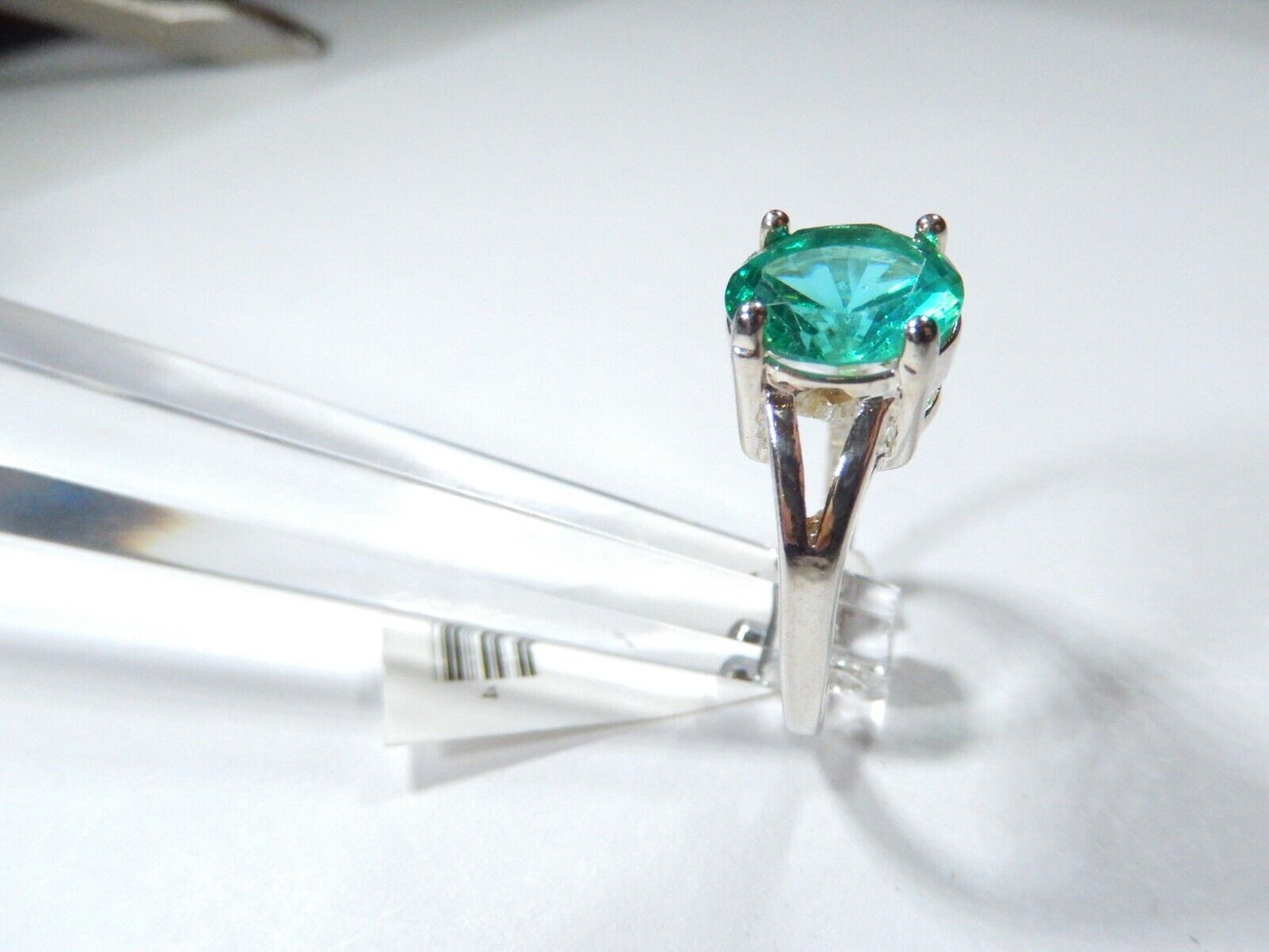 *VINTAGE* Sterling Silver 4Ct Lab Created Emerald Solitaire Wedding Ring Sz 6.75