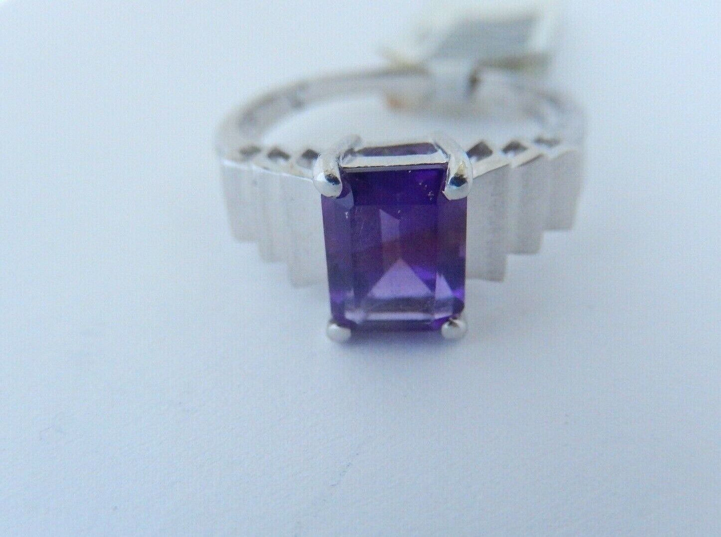1.5 CT Emerald Cut February Birthstone Amethyst 10K WhiteGold Solitaire Ring 7.5