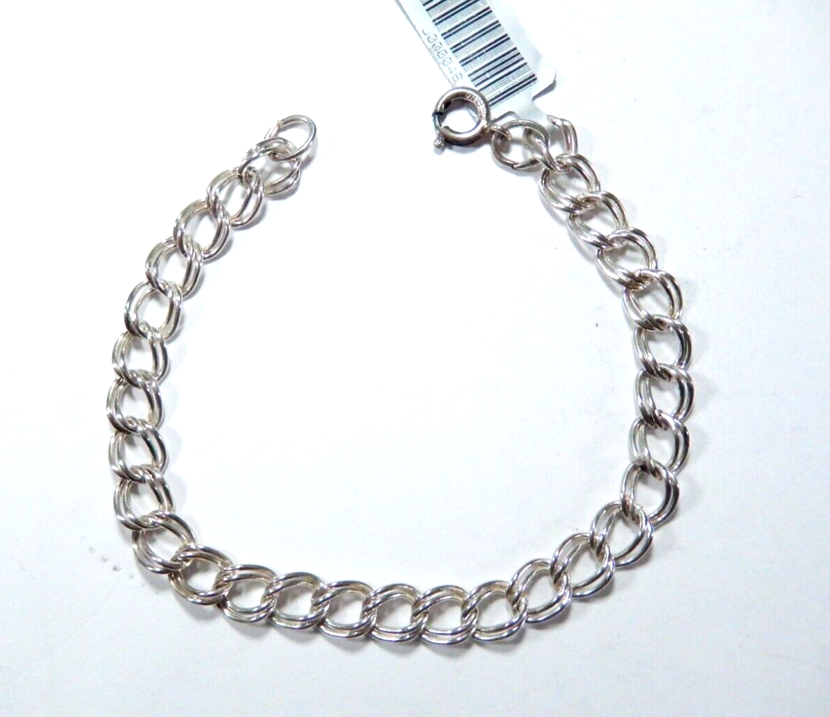 **VINTAGE** Sterling Silver Double Link Charm Bracelet - 6.75"