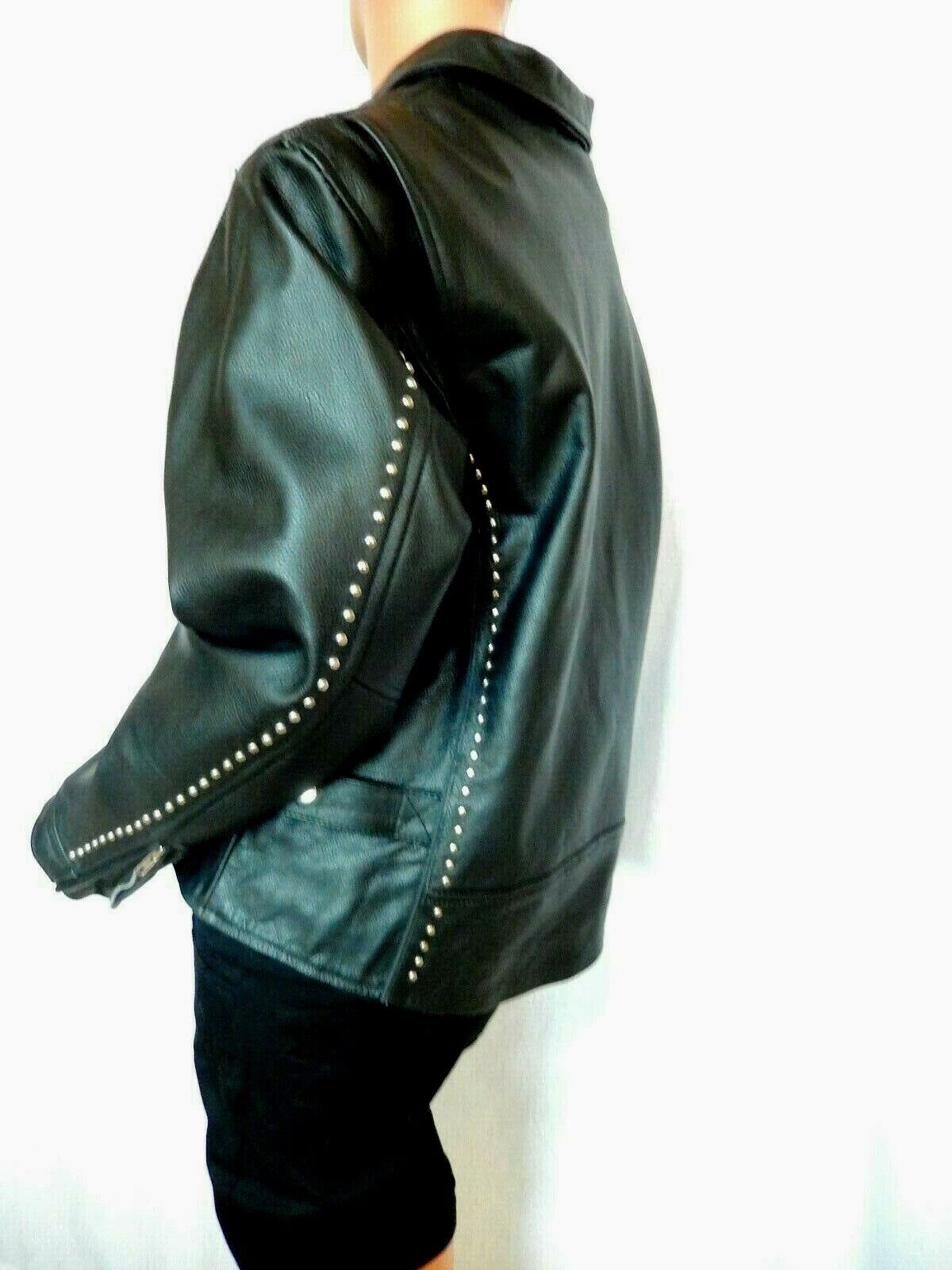 Hot Leathers Heavyweight Leather Men's Black Biker Jacket  Metal Studs Sz 2XL