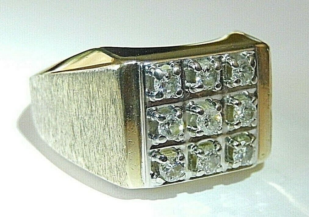 *Vintage* 14K Yellow Gold Ring .50CT TW  9 Natural Diamonds Size 9.75