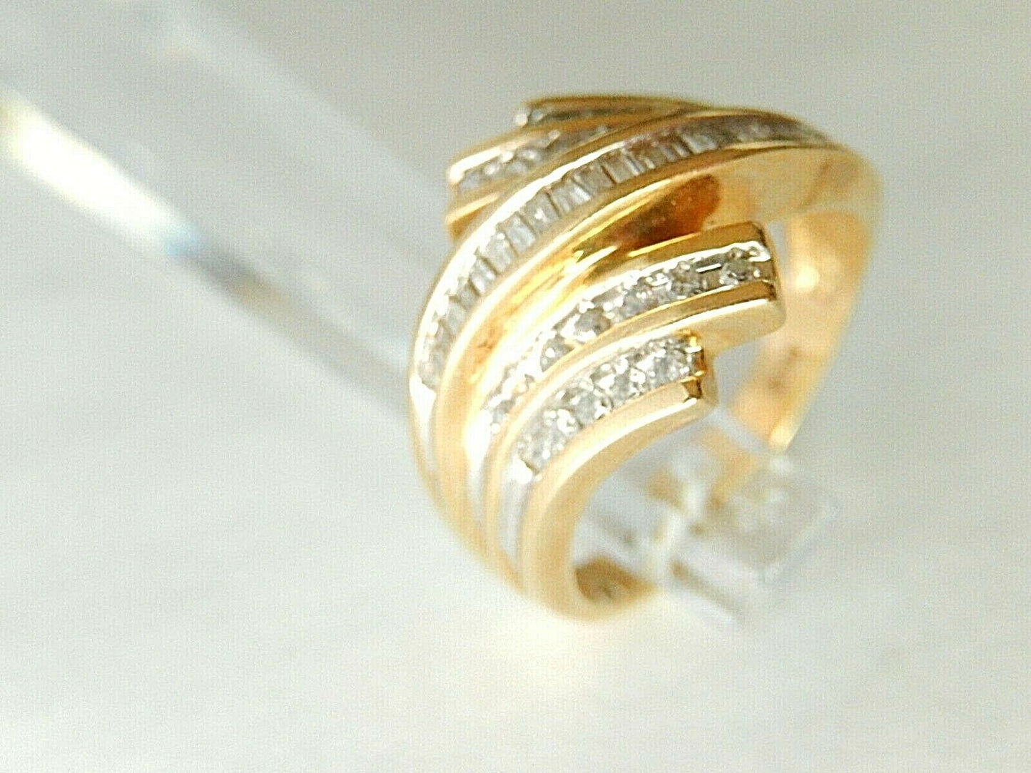 *VINTAGE* Classic Ladies 10K Yellow Gold 3/4CT Diamond Bypass Cocktail Ring 9.5