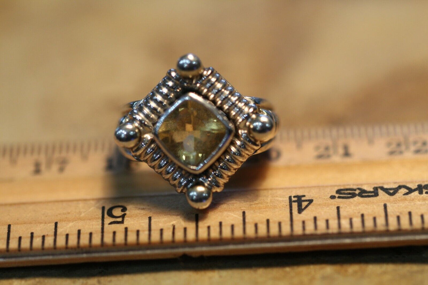 VINTAGE  *SIGNED*  Designer Sterling Silver Citrine Heavy Ring Size 7.25