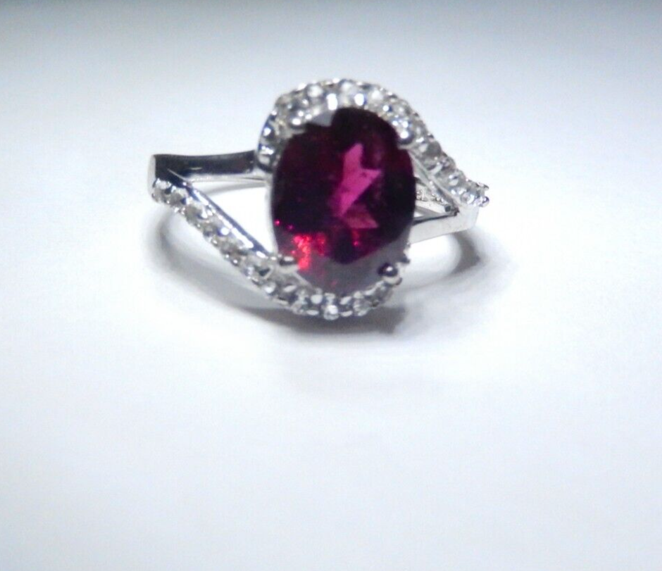 *VINTAGE*  Lab Created Ruby  w/CZ Accents 925 Sterling Silver  Ring Sz 9.25