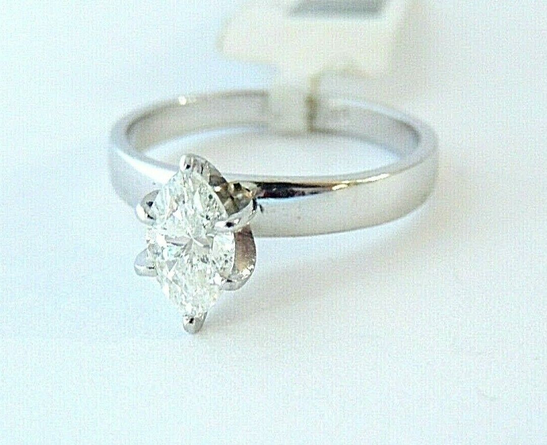 *NWT* 14k White Gold 2/5CT Marquise Natural SI-1 Diamond Engagement Ring Sz 6.5