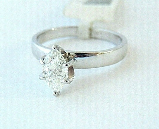 *NWT* 14k White Gold 2/5CT Marquise Natural SI-1 Diamond Engagement Ring Sz 6.5