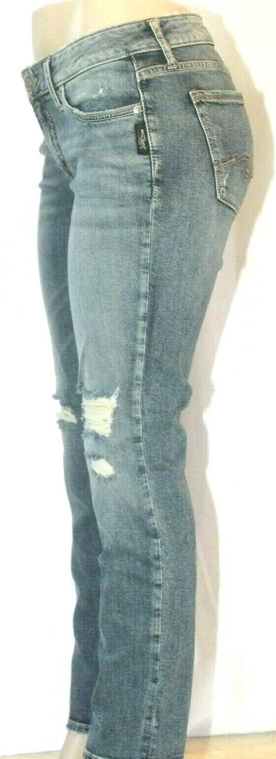 *NWT* $89. Silver Elyse Mid Rise Straight Leg Distressed Ripped  Jeans W27 x L30