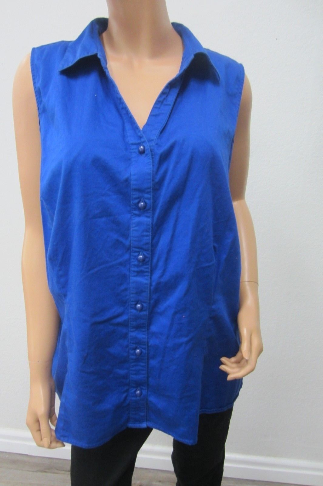 Lane Bryant Womens Blue Plus Sized Button Down Cotton/Spandex Blouse Size 26
