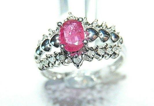 *NWT* 10k White Gold 1/2CT Oval Ruby and 1/5CT Diamond Heart Ring Size 6.5