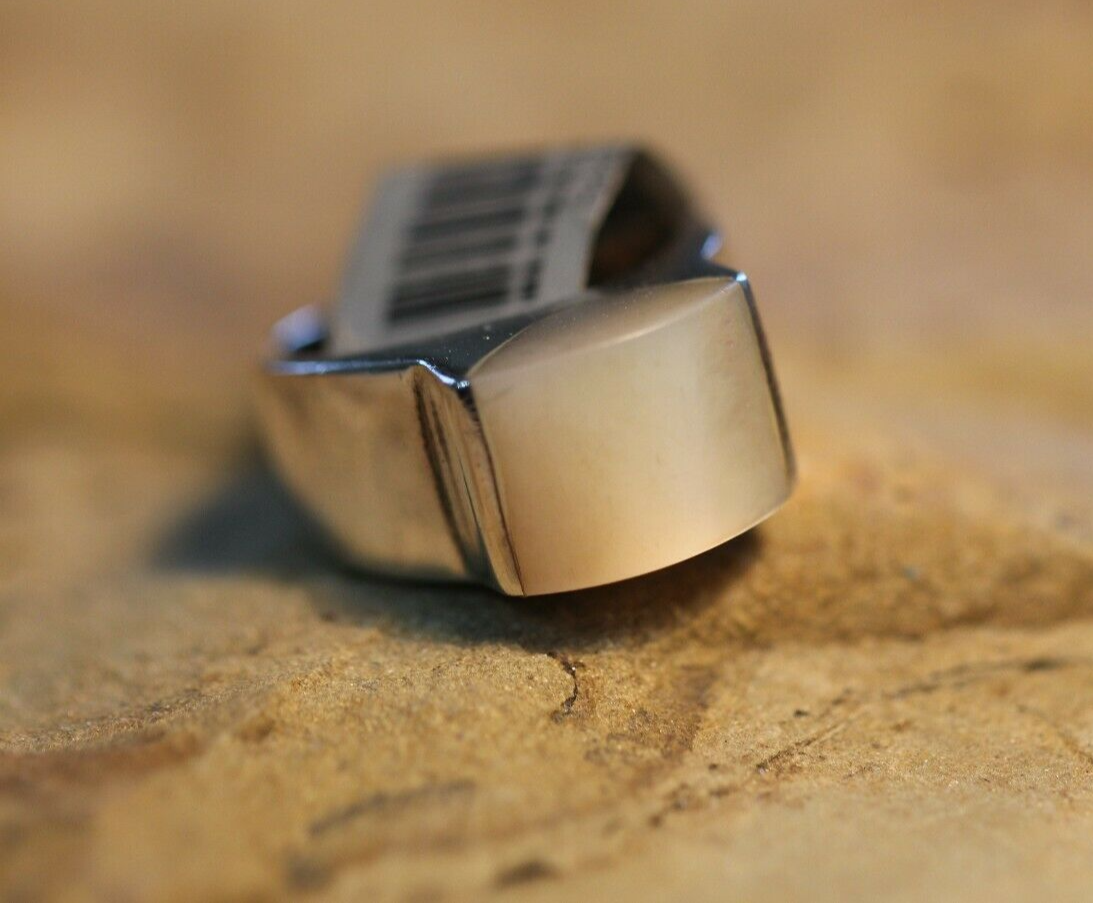 *VINTAGE*   Sterling Silver Wide Band 925 Mother Of Pearl  Modernist Ring SZ 5