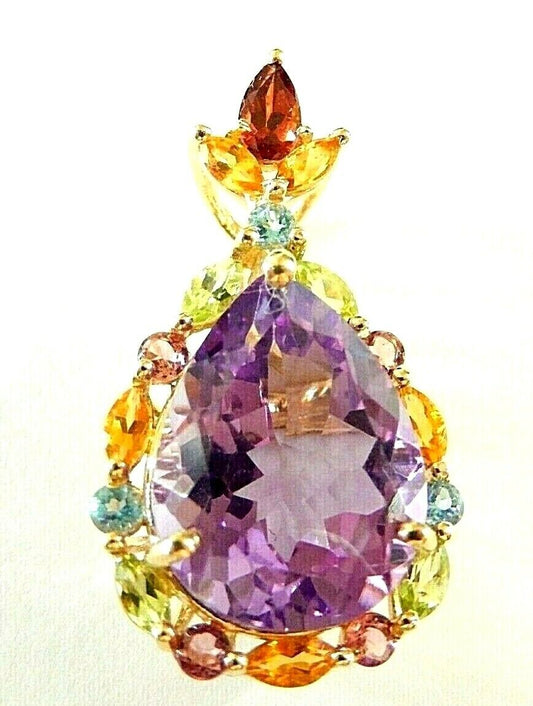 *NWT* 10K Yellow Gold  8.50CT Purple  Amethyst & Multi Gemstone LARGE Pentant