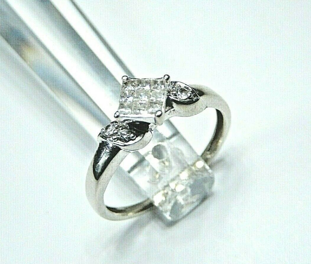 *VINTAGE* 14K White Gold  Princess Cut Diamond Wedding Engagement Ring Size 6.5