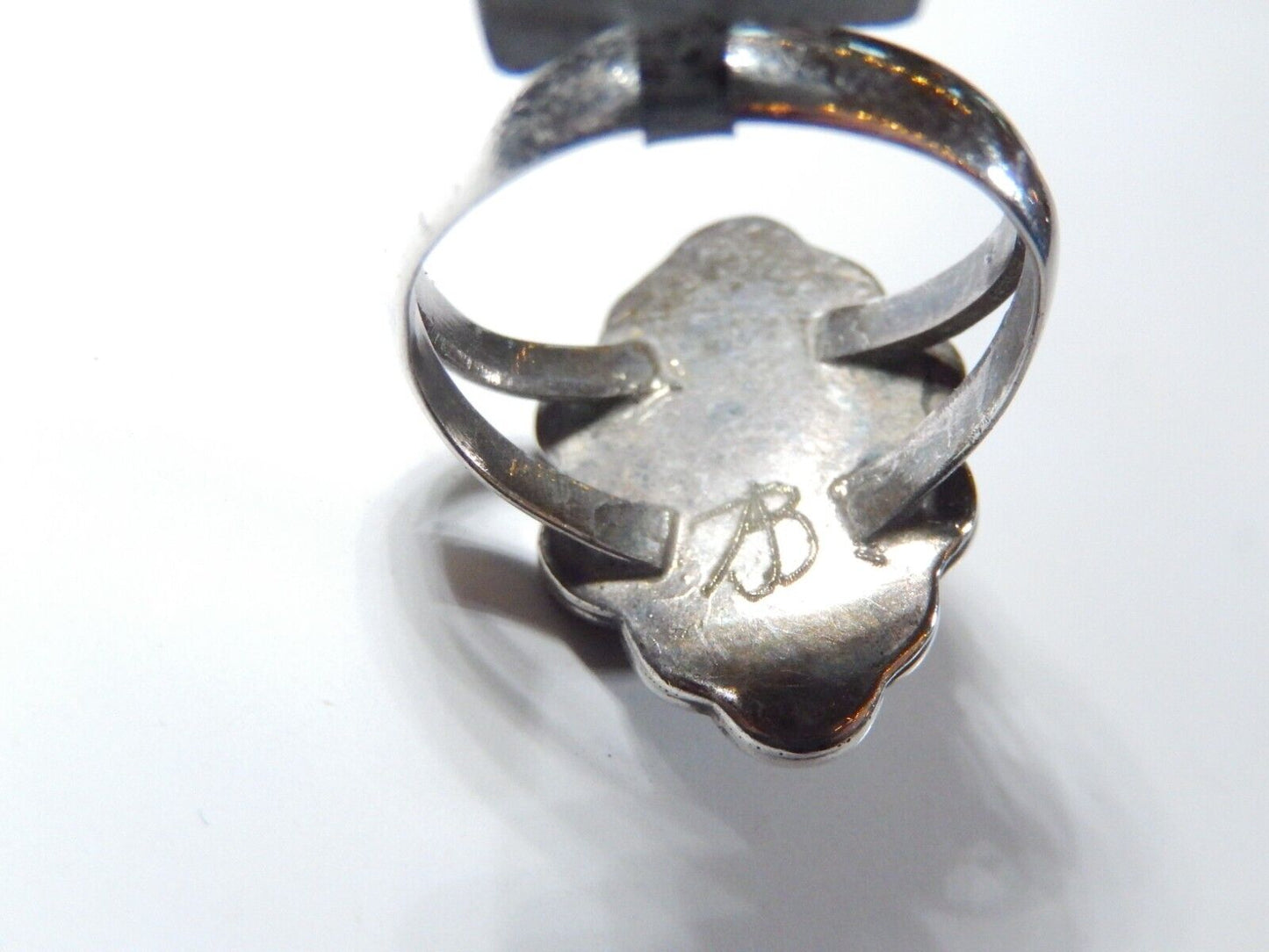 *VINTAGE* Native American Sterling Silver Oval Shape Green Turquoise Ring Size 7