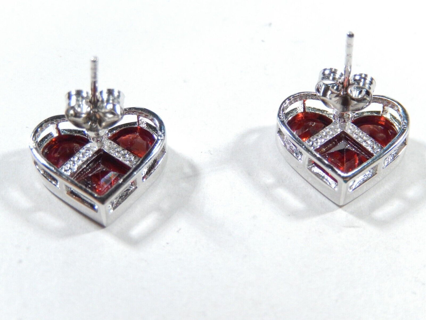 Solid 14K White Gold 4.0 CT Red Garnet Heart Shape Women's  Earrings 5/8" x 1/2"