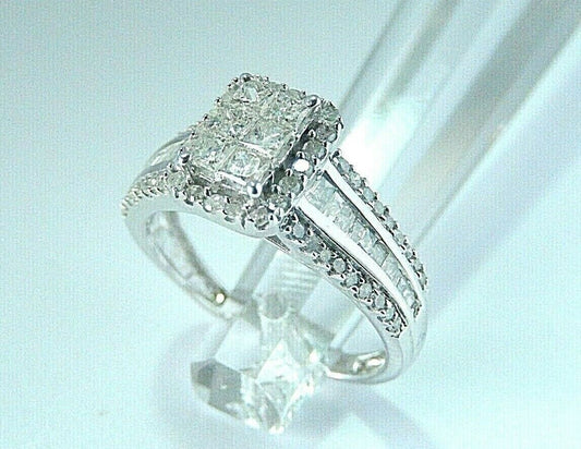 1.5CT  Modern Natural Diamond  Halo Engagement Ring 10k White Gold Sz 7.5