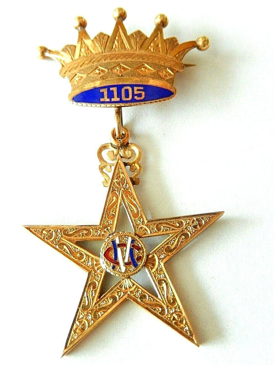 *RARE*  ANTIQUE  1905 14K MASONIC MEDAL PIN BADGE 1105 CROWN  WITH MASONIC  STAR