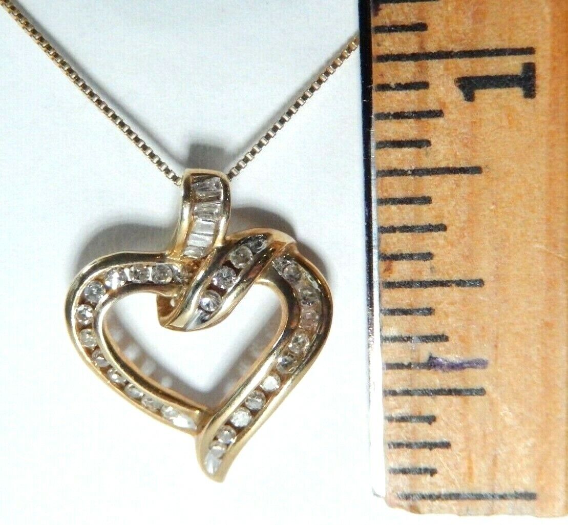 *VINTAGE* 10K Yellow Gold 1/3CT 28  Natural Diamonds  Heart Pendant w/14K 20" Ch