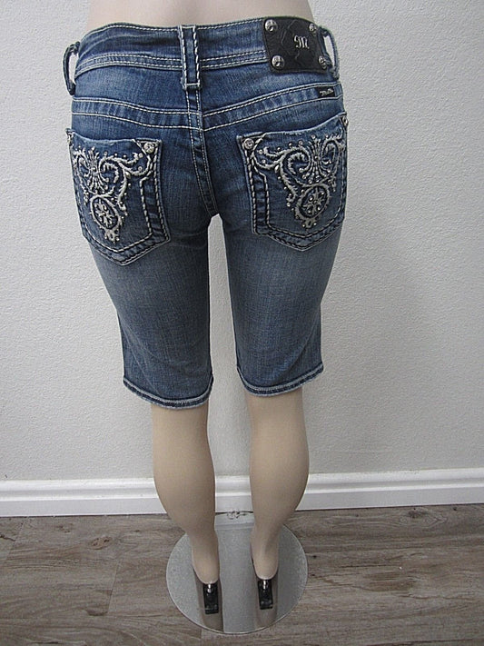 MINT Miss Me Bermuda Shorts Medium Wash Embellished Rhinestones JP5341M Sz 28x12