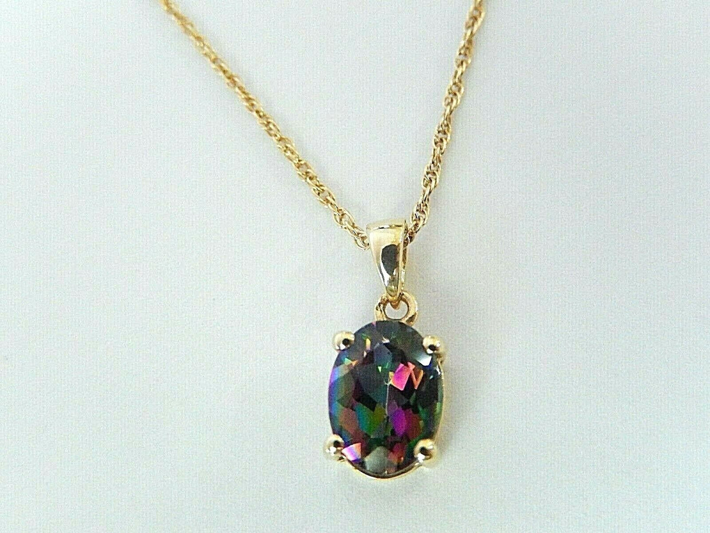 BEAUTIFUL LADIES 14K YELLOW GOLD 1.25 CT MYSTIC TOPAZ PENDANT w/14K YG 18" Chain