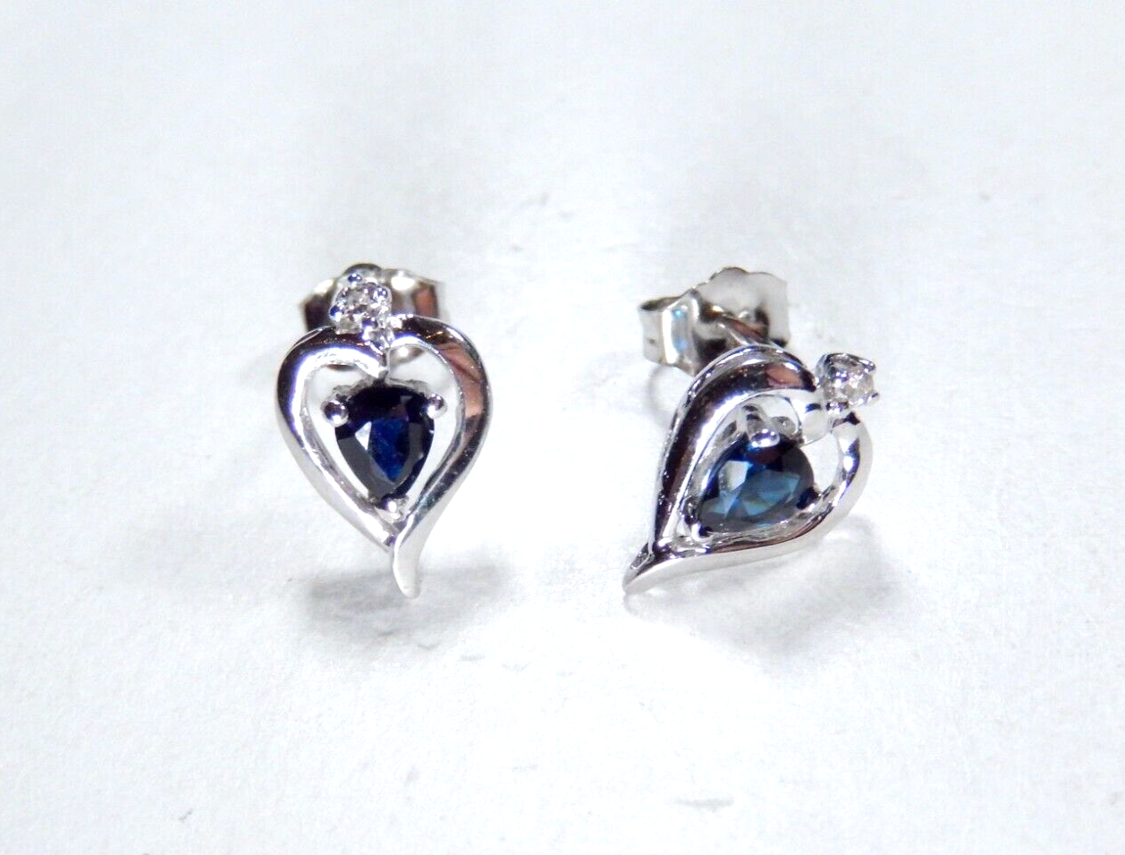 14K White Gold Sapphire & Diamond Stud Earrings