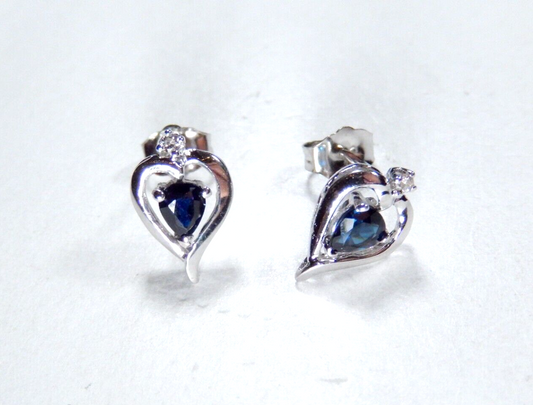 14K White Gold Sapphire & Diamond Stud Earrings