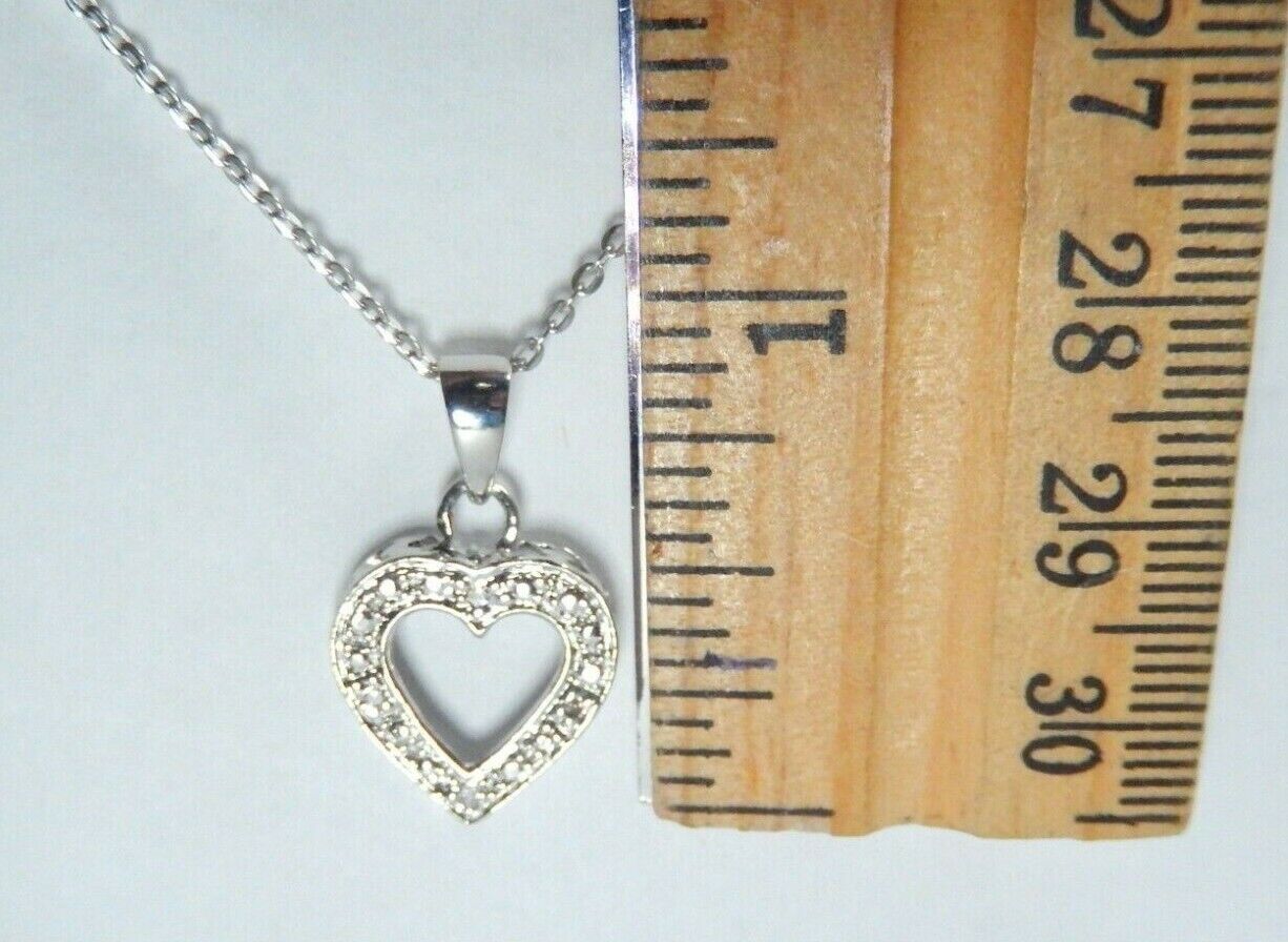 *NEW*  10k White Gold Crescent Moon & Star Heart Diamond Pendant  w/18" Chain