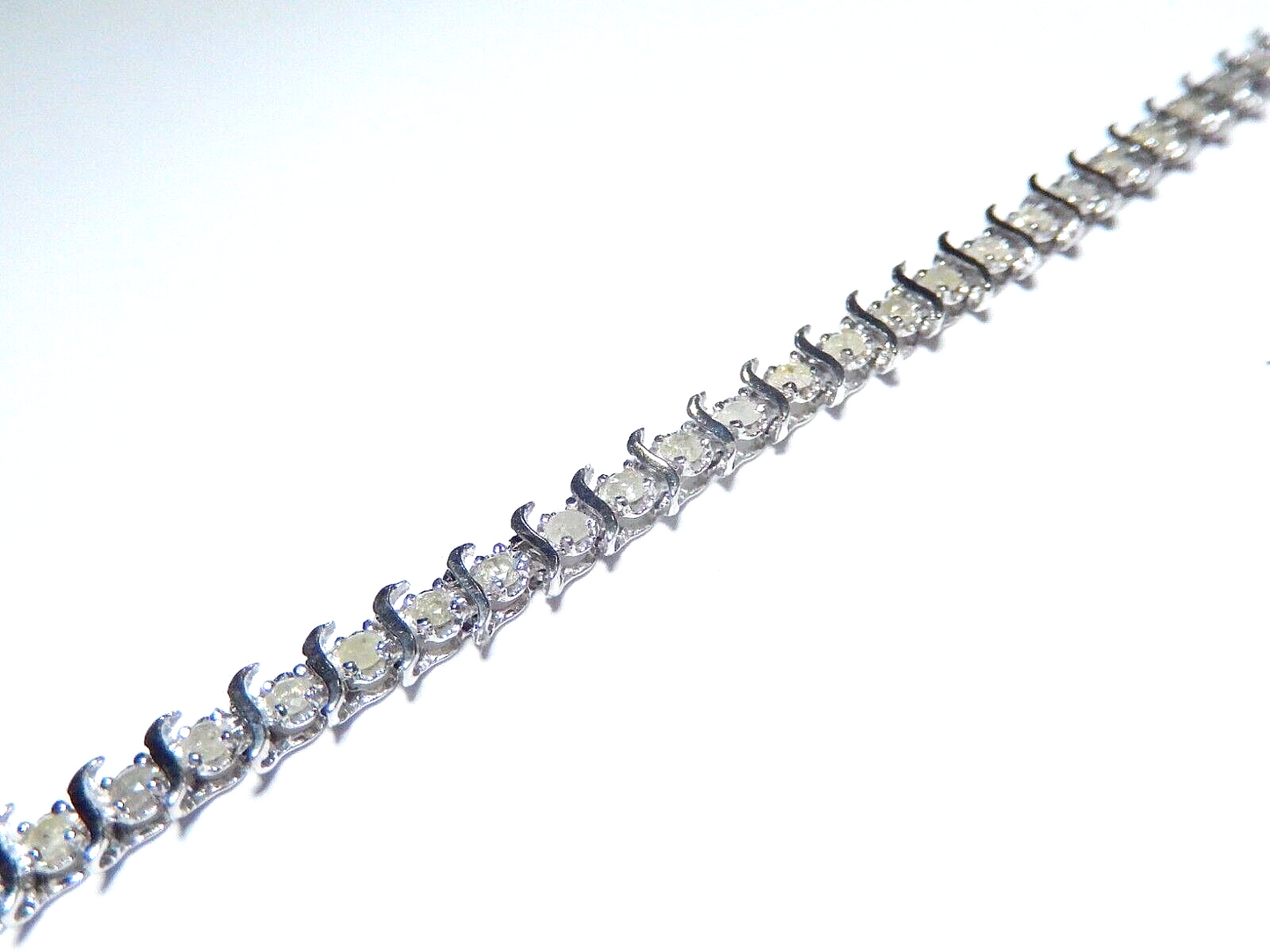 10K Solid White Gold Genuine 1.75CT Natural Diamonds "S" Tennis Bracelet 7"