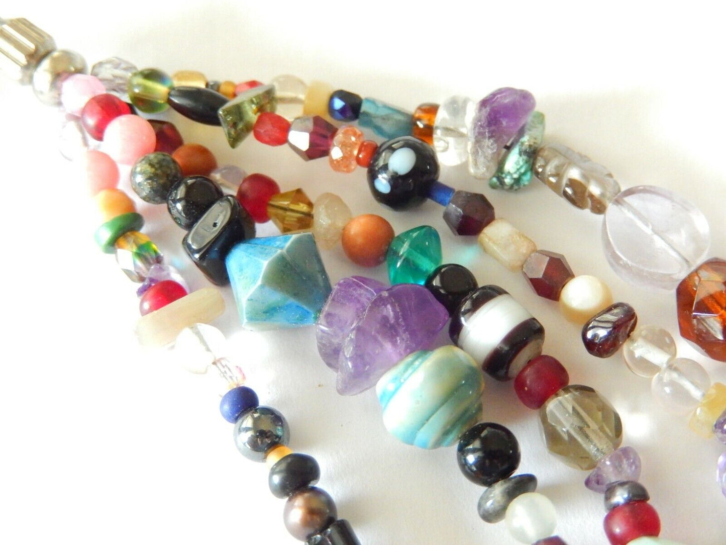 *VINTAGE* Five Strand Multi Semi Precious Gemstone Chip and Beaded Necklace 18"