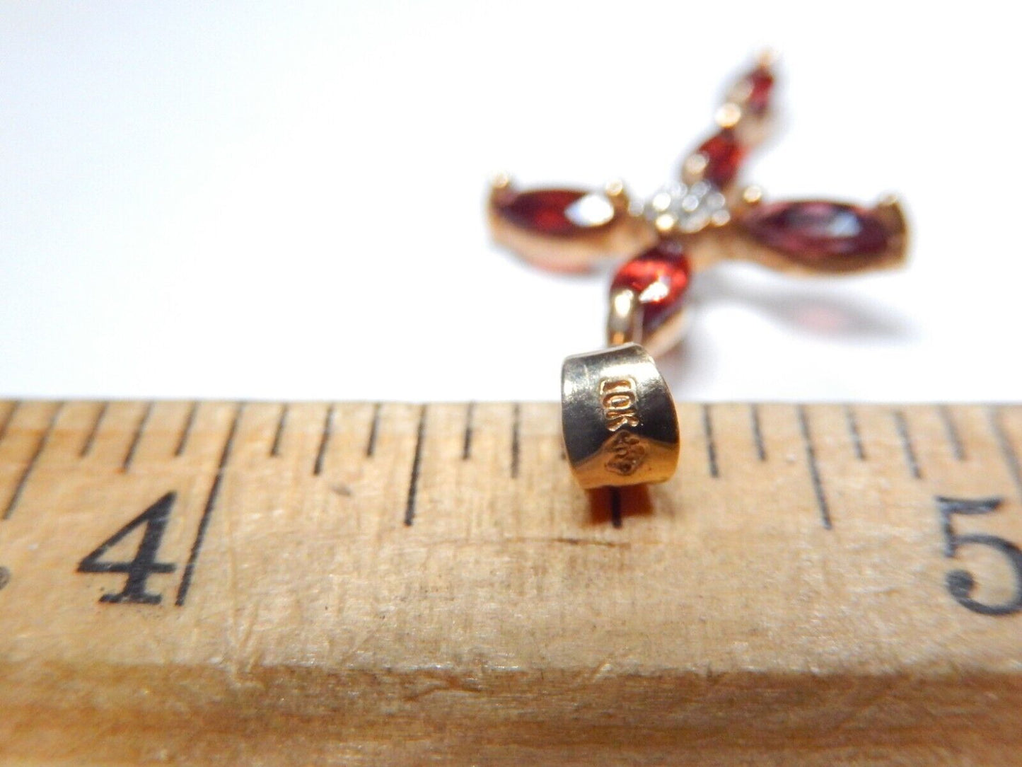 *VINTAGE*  10K Yellow Gold Garnet and Diamond Cross Pendant 1.25" Tall