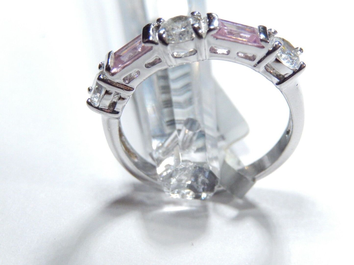 *VINTAGE* Sterling Silver 1.25 CT Pink and White CZ Band Ring Size 7