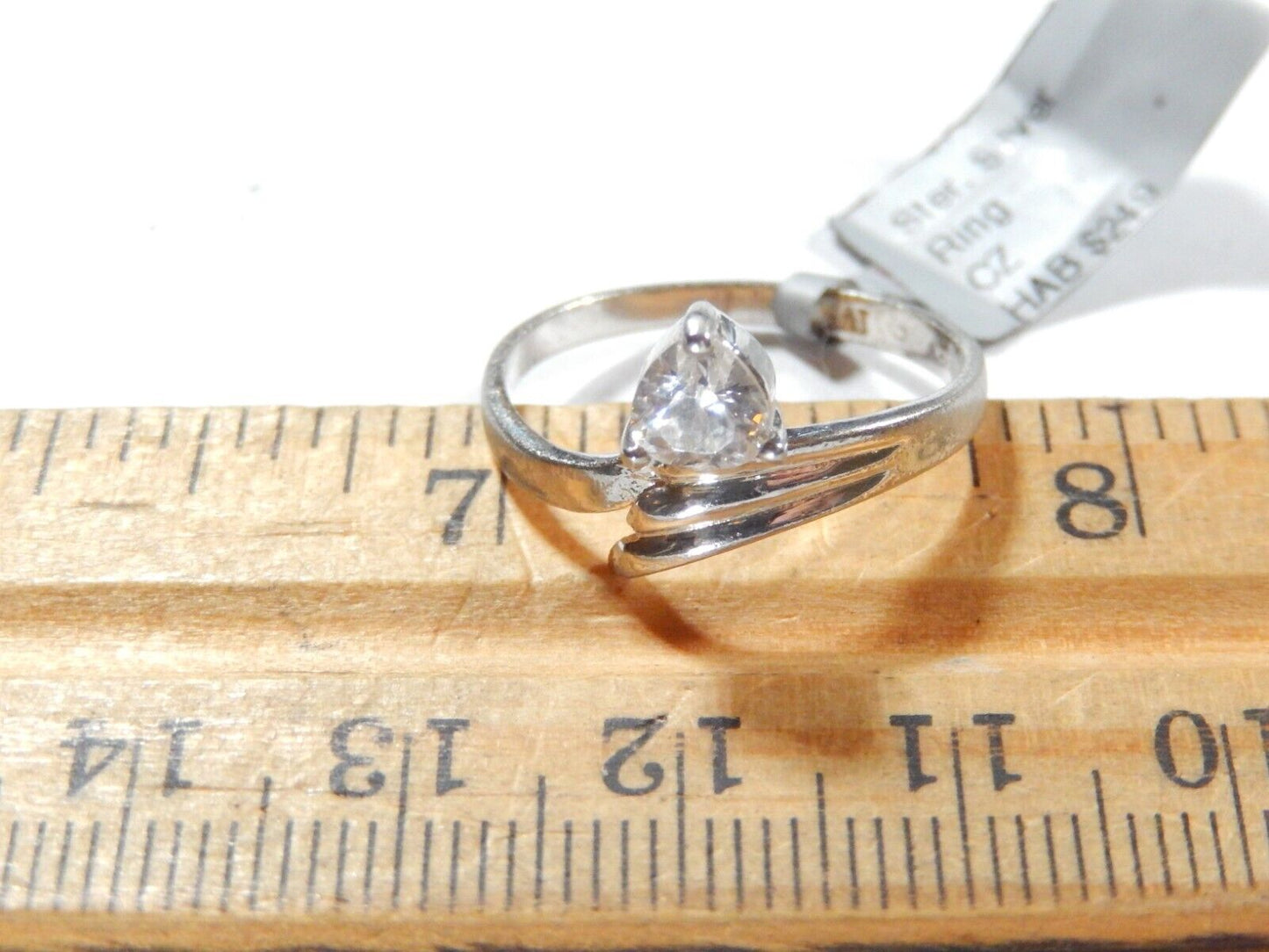 *VINTAGE*  Sterling Silver  1/3 CT CZ Solitaire Heart Bypass Ring Size 8.25