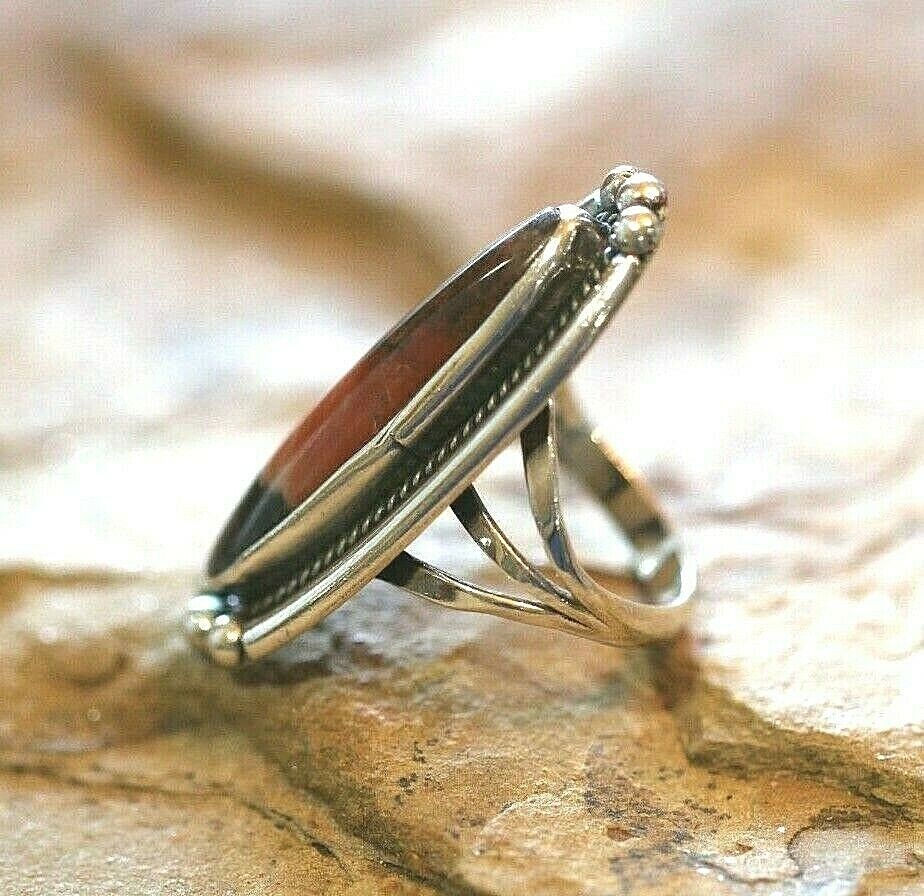 *VINTAGE*  Long Native American Sterling Silver Gemstone Ring  Size 7.25