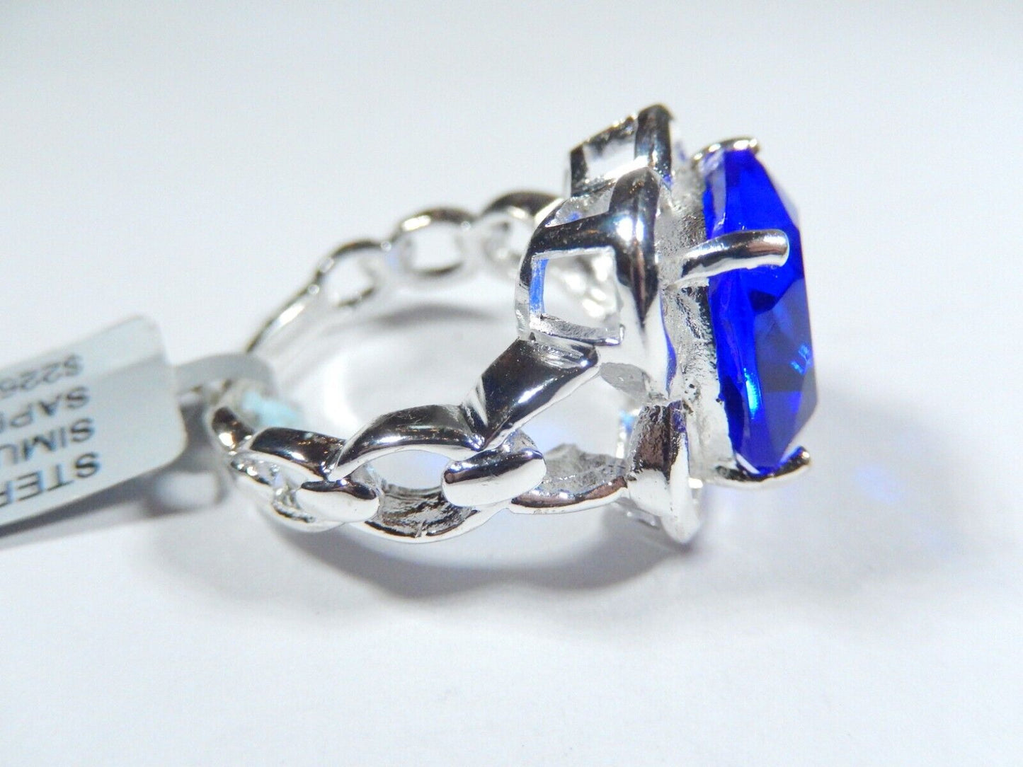 Sterling Silver 9.0 CT Cushion Cut Simulated  Blue Sapphire Ring Size 8.5