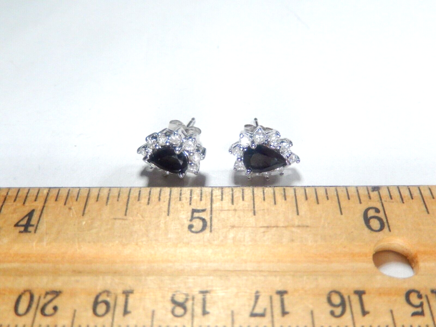 *VINTAGE*  14K White Gold 1.25CT Natural Diamonds & Sapphire Halo Stud Earrings