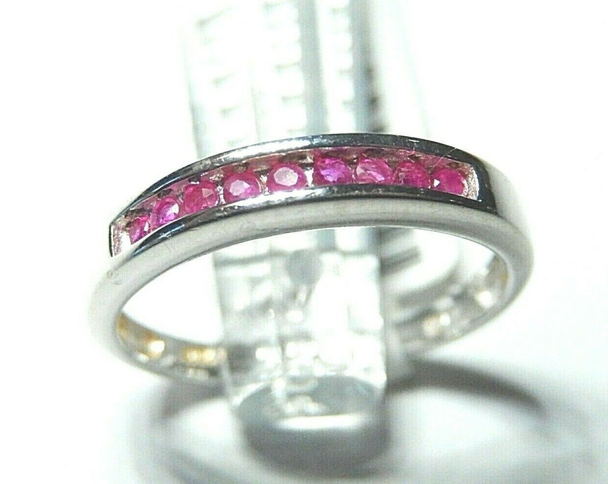 *VINTAGE*  10k White Gold  Channel Set Natural Ruby 3mm Band Ring Size 7.25