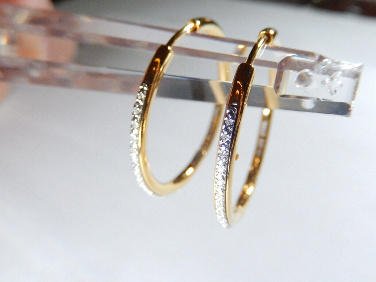 *NEW*  Yellow Gold 925 Vermeil  .33CT - 30 Diamond  32mm Round Hoop Earrings