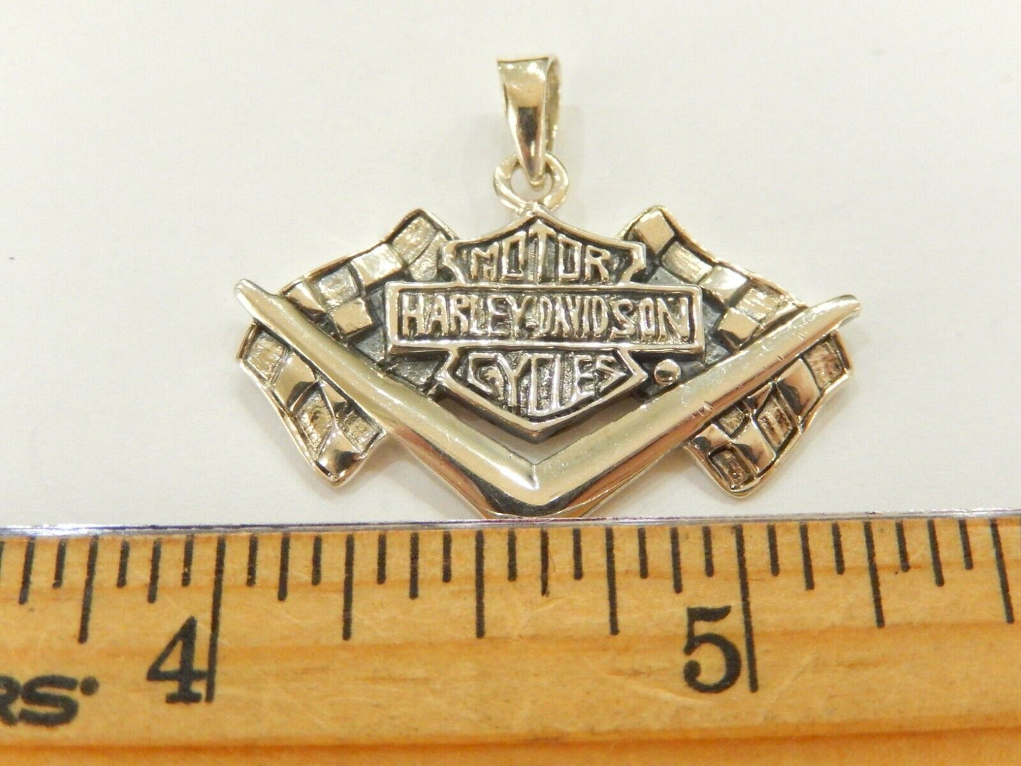 HD Biker Motorcycle  Sterling Silver 925 Pendant 1 3/8" x 1 1/8" 7gms